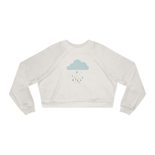Cropped Fleece Pullover with Cute Rain Cloud Design, Cozy Sweatshirt for Women, Casual Athleisure, Cutecore