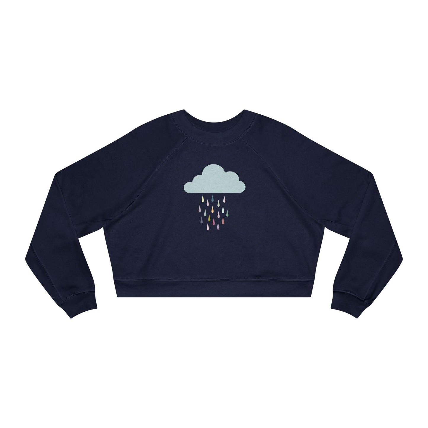 Cropped Fleece Pullover with Cute Rain Cloud Design, Cozy Sweatshirt for Women, Casual Athleisure, Cutecore
