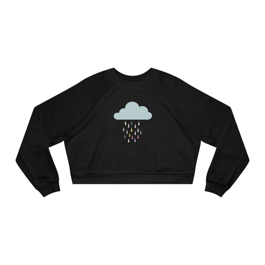 Cropped Fleece Pullover with Cute Rain Cloud Design, Cozy Sweatshirt for Women, Casual Athleisure, Cutecore