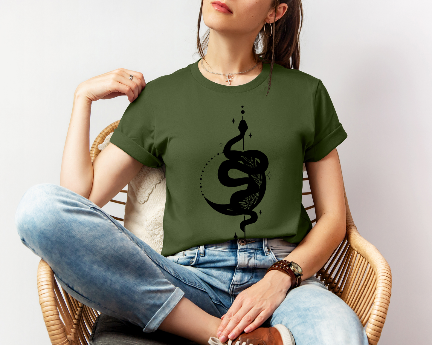 Moon and Snake – Witchy Minimalist T-Shirt