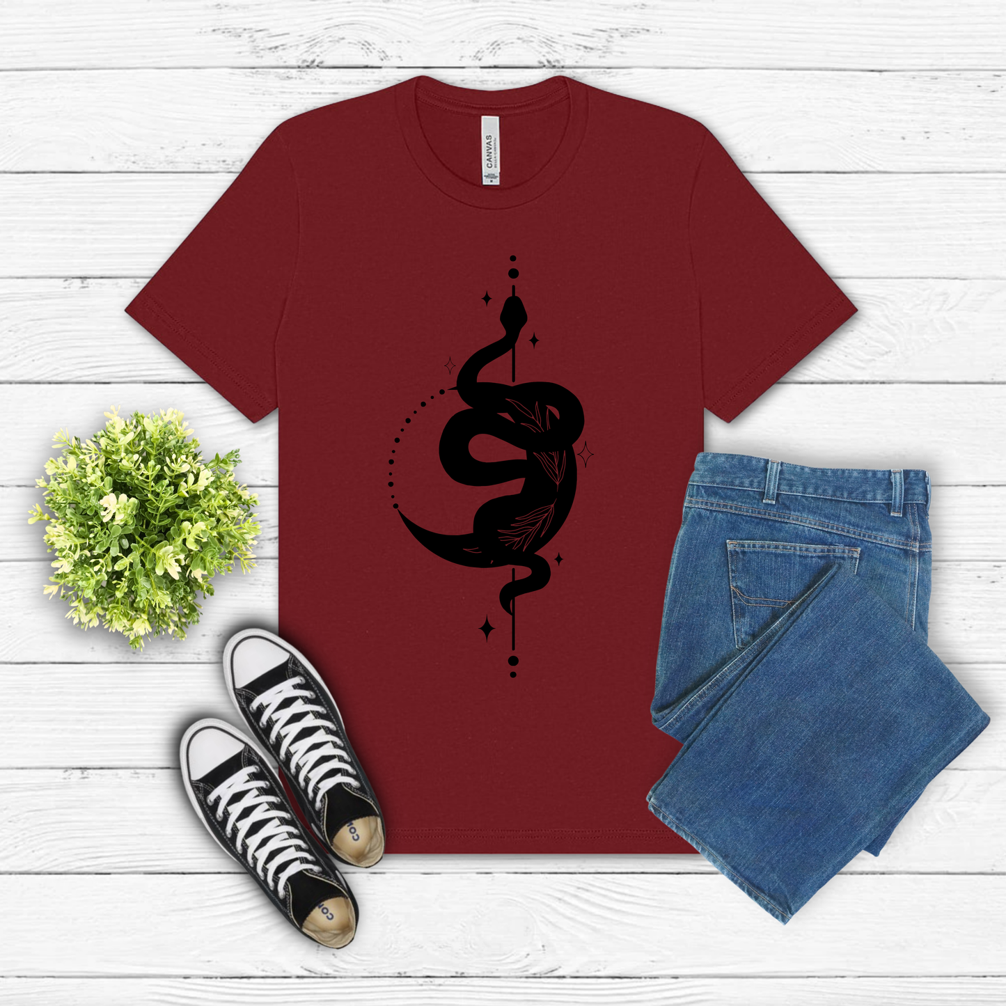 Moon and Snake – Witchy Minimalist T-Shirt