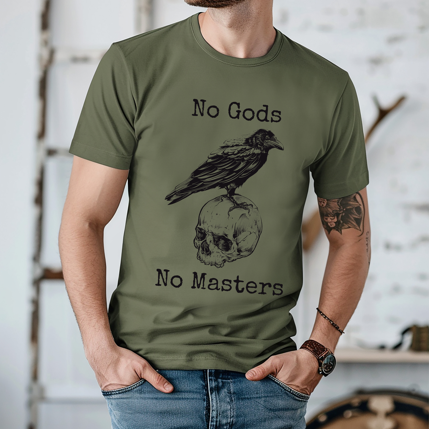No Gods, No Masters – Anarchist Skull and Raven T-Shirt