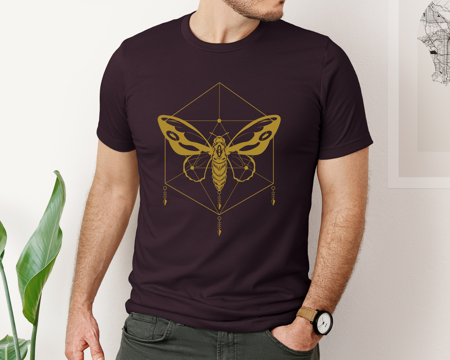 Geometric Moth Design T-Shirt- Minimalist Style for Witchy & Cottagecore Aesthetic