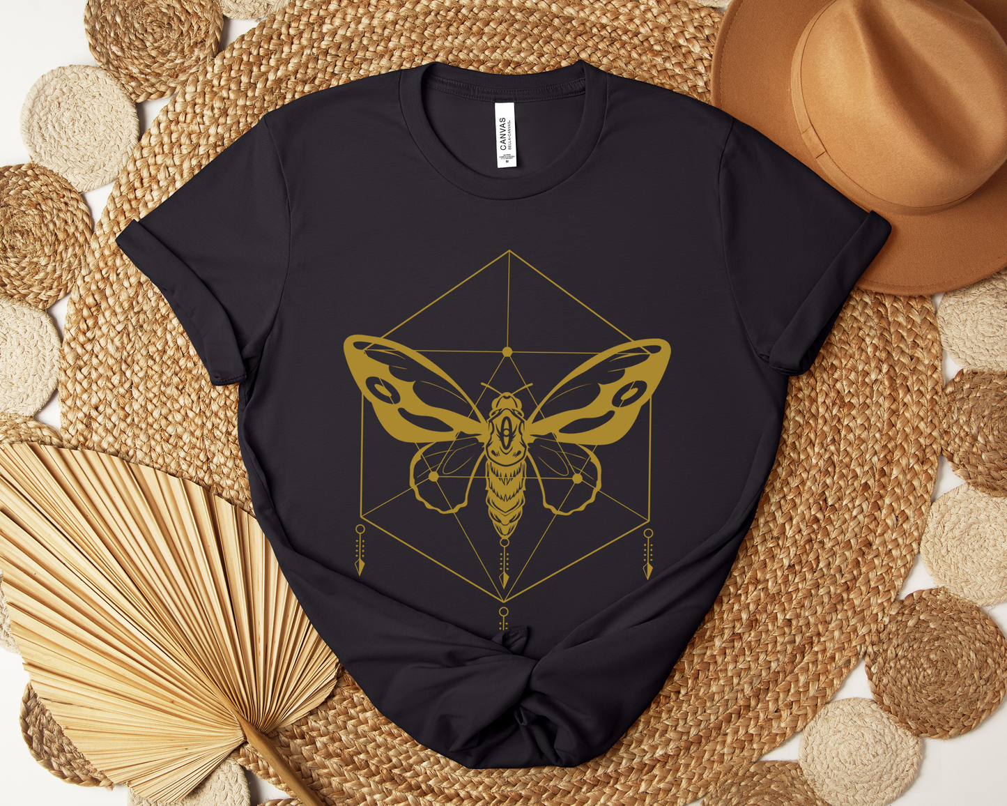 Geometric Moth Design T-Shirt- Minimalist Style for Witchy & Cottagecore Aesthetic