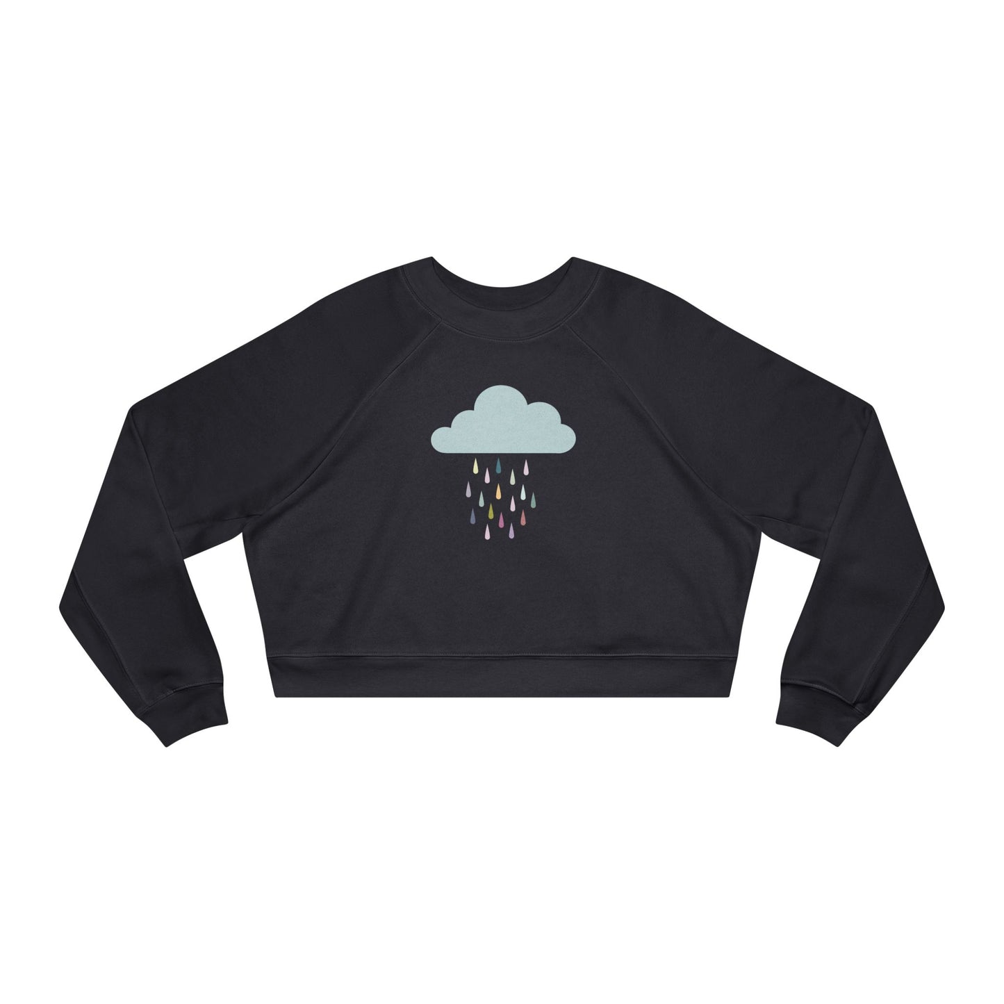Cropped Fleece Pullover with Cute Rain Cloud Design, Cozy Sweatshirt for Women, Casual Athleisure, Cutecore