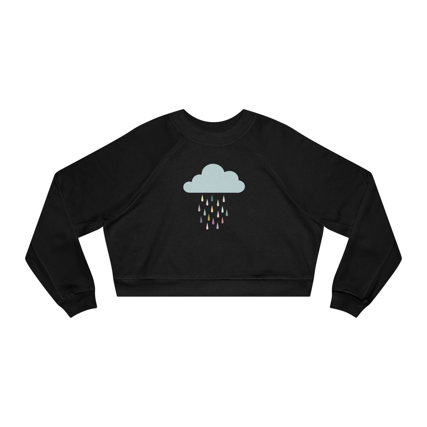 Cropped Fleece Pullover with Cute Rain Cloud Design, Cozy Sweatshirt for Women, Casual Athleisure, Cutecore