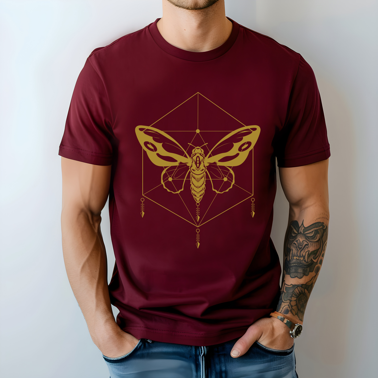 Geometric Moth Design T-Shirt- Minimalist Style for Witchy & Cottagecore Aesthetic