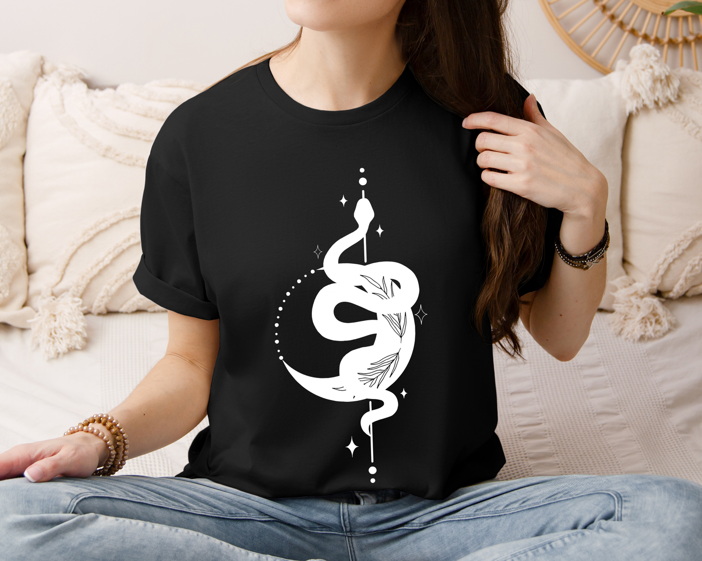 Moon and Snake – Witchy Minimalist T-Shirt