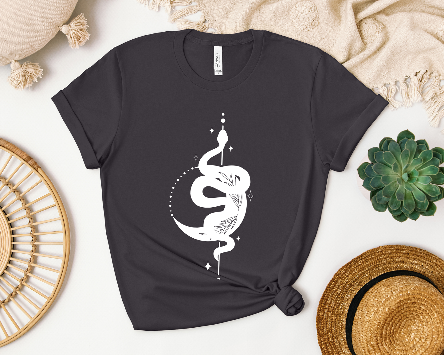 Moon and Snake – Witchy Minimalist T-Shirt