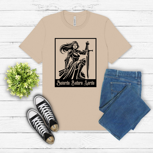 Swords Before Lords T-Shirt, Female Knight Tee, Medieval Aesthestic